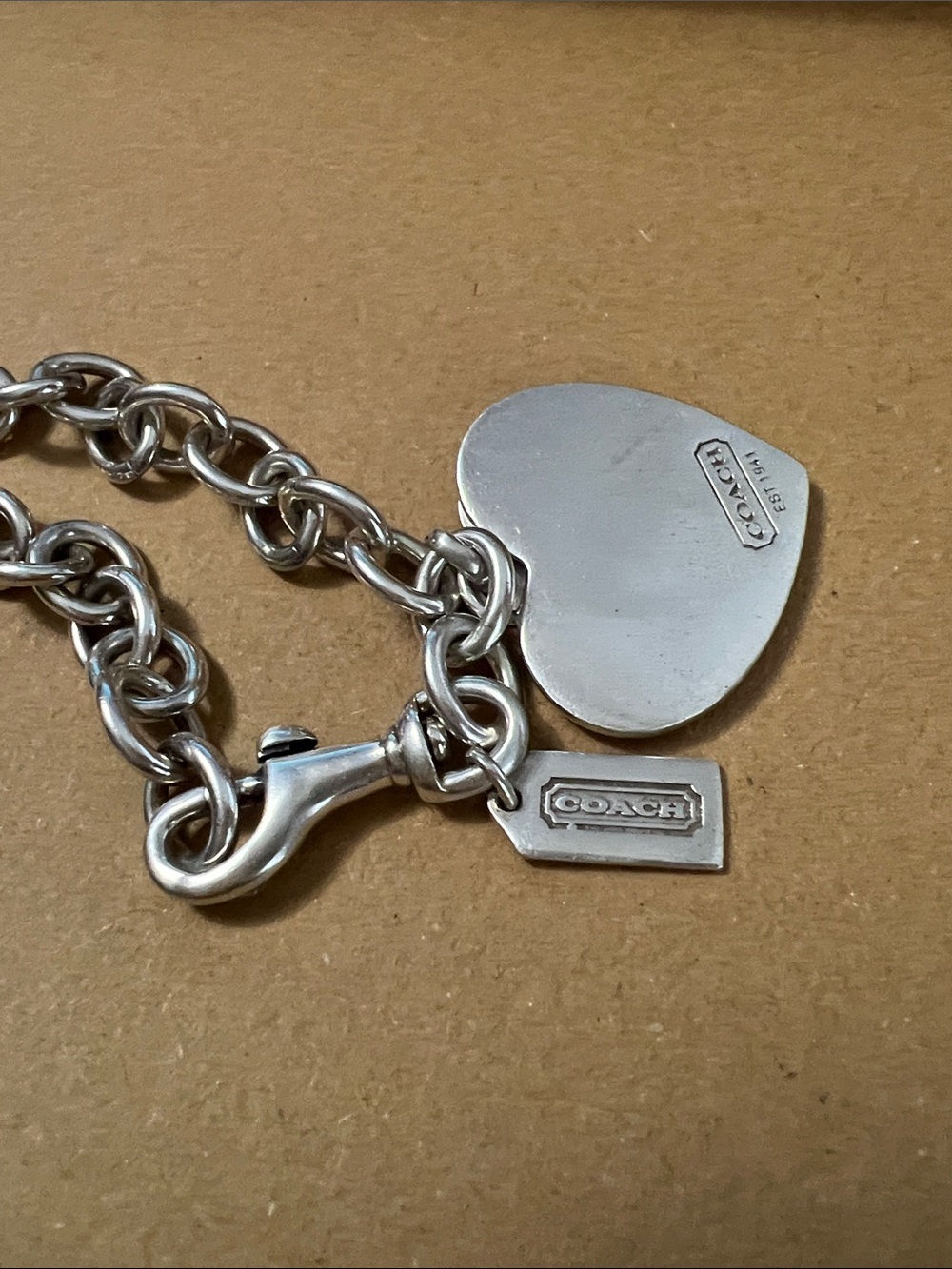 COACH Sterling Silver Double Heart 925 Bracelet with dog leash clasp 36 Grams - Picture 6 of 13